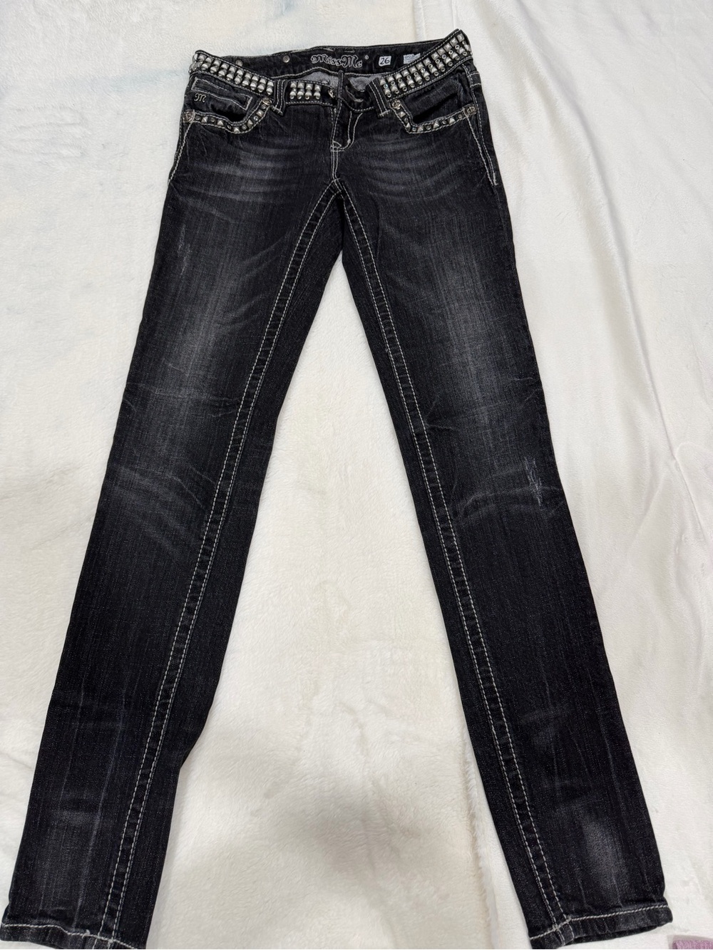 Miss Me Black Skinny Jeans with Studded Waist